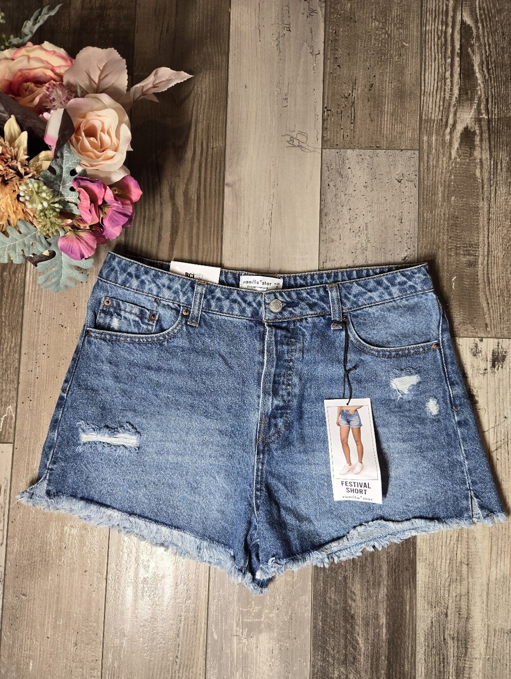 NWT Vanilla Star Blue Festival Cutoff Denim Shorts Size 9 Juniors